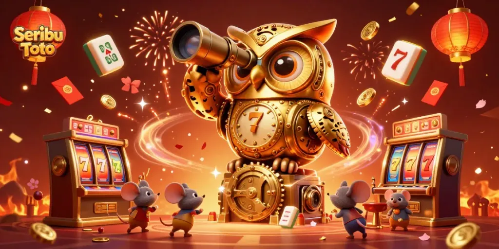 Engage in exciting Seribu Toto gaming with a vibrant 3D casino scene featuring dynamic characters and festive elements.
