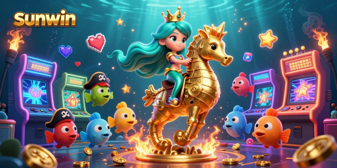 Engage in exciting gameplay at Sunwin with a vibrant underwater casino scene showcasing a mermaid and her seahorse.