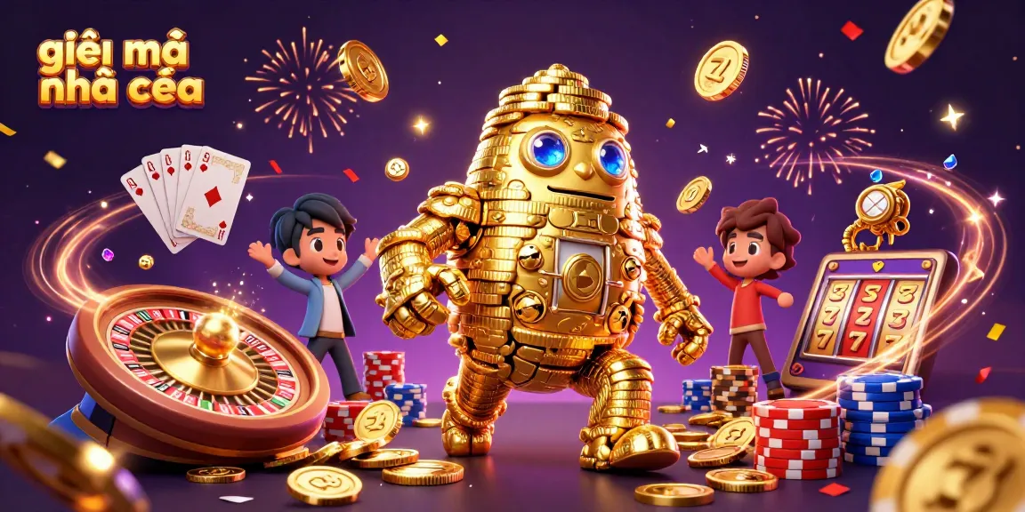 Engage with the vibrant world of giải mã nhà cái featuring a golden golem surrounded by casino elements.