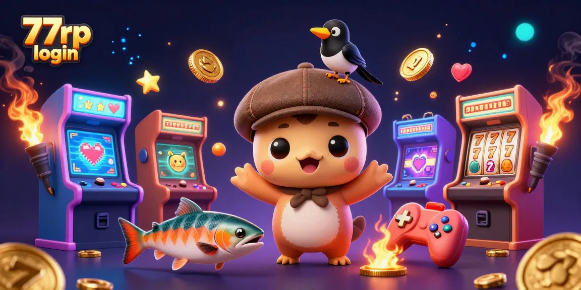 Engage in thrilling gameplay with 77rp login, featuring cartoon characters in a vibrant casino setting.