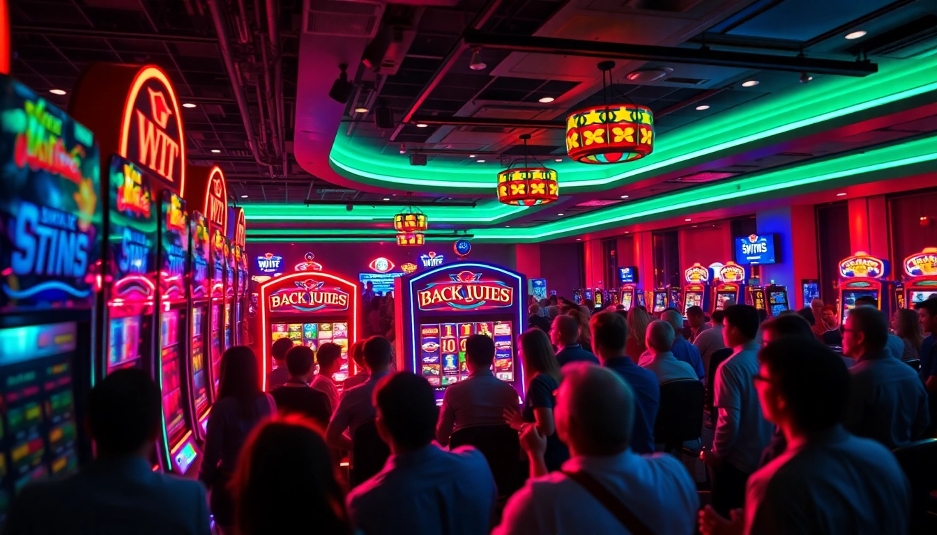 Putaran slot yang menggairahkan dengan cahaya terang di kasino.