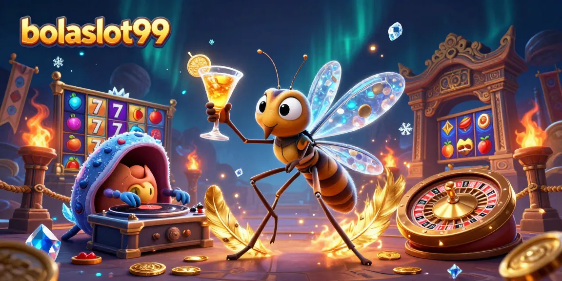 Engage with bolaslot99's vibrant slots experience featuring a frozen mosquito mascot and trilobite DJ.