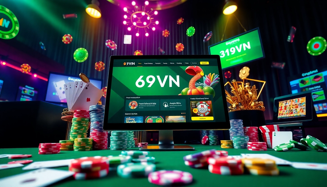 69VN online casino platform showcasing vibrant games and features in an engaging digital environment.