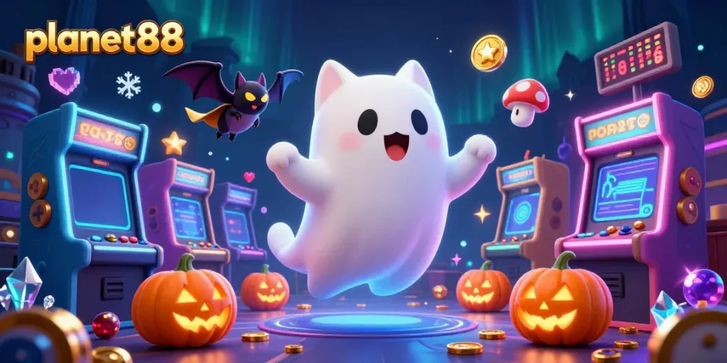 Win big with planet88 in a vibrant gaming scene featuring unique characters and interactive casino elements.