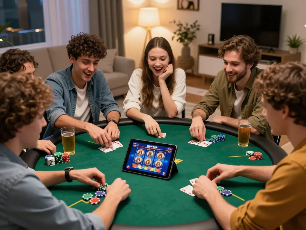 Teman-teman bermain slot poker dasi4d di rumah dengan antusias saat malam permainan yang meriah.