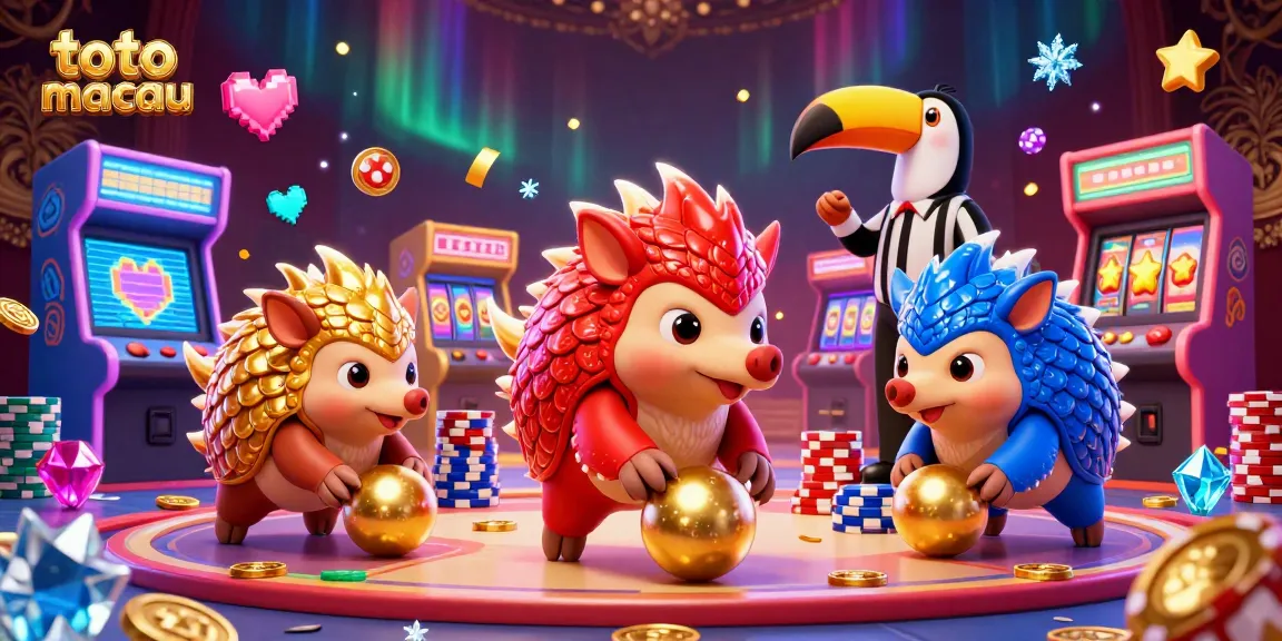 Engage with toto macau as rival pangolins compete, surrounded by colorful gaming elements.