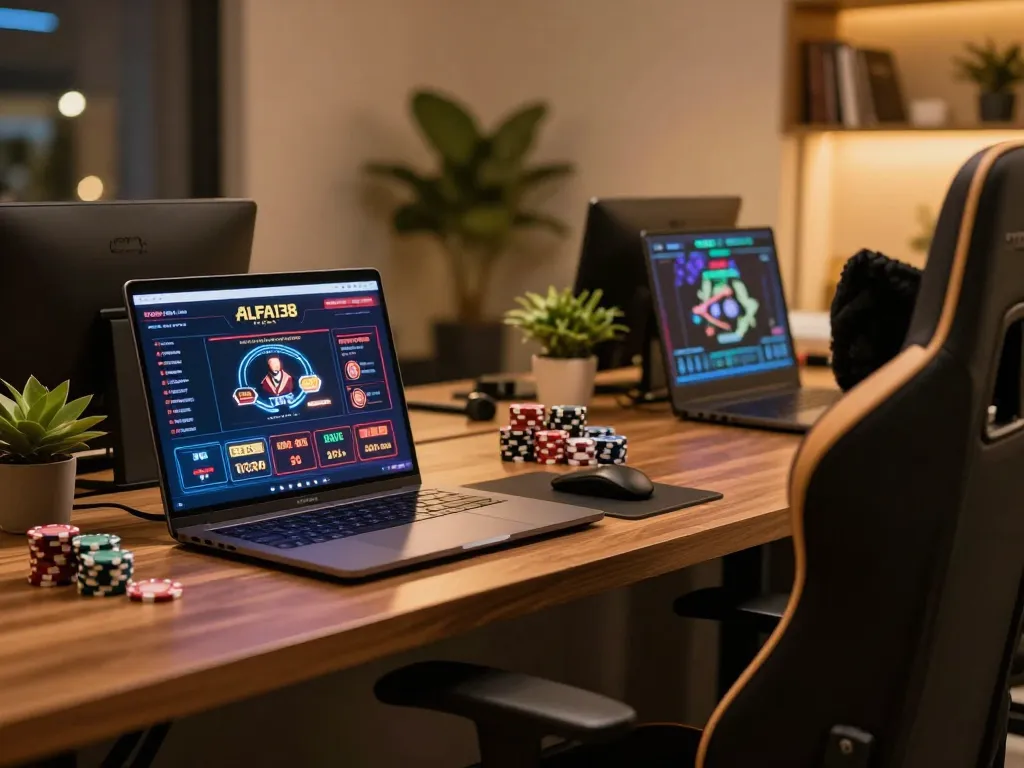 Engaging in strategic gameplay on the ALFA138 online casino platform with a modern gaming setup.