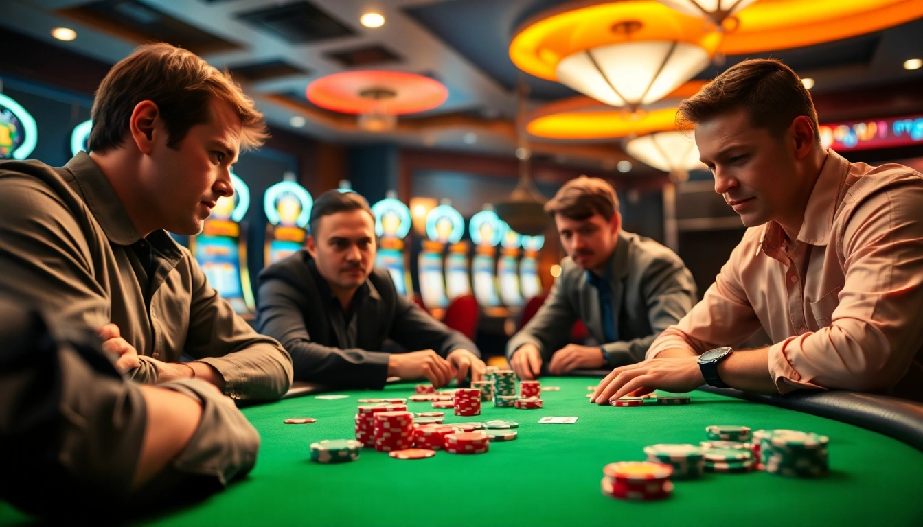 Main casino action at dingdongtogel.net dengan pemain poker yang antusias dan meja penuh chip.