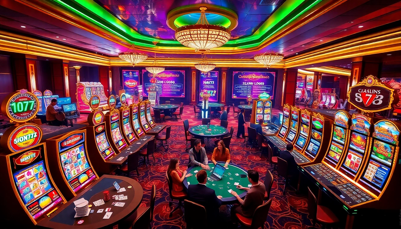 Experience the thrill of the Na777 slot game with exciting visuals of colorful slot machines and interactive casino elements.