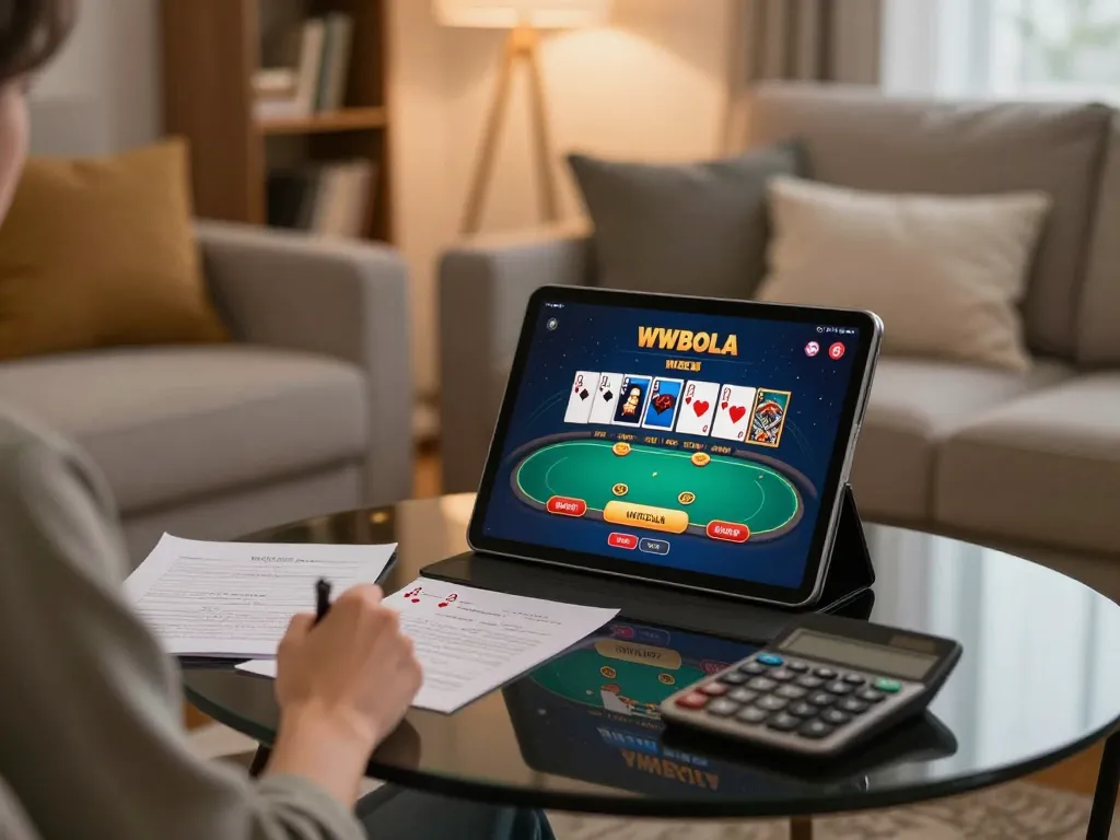 Engaging gameplay on the WWBOLA casino app, showcasing poker strategy in a cozy home setting
