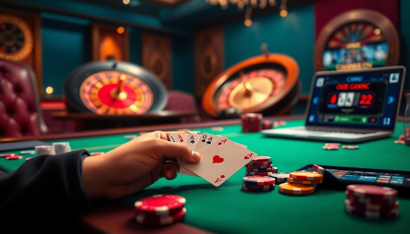 Play poker at CEMEKU's premium table setup with colorful chips and cards.
