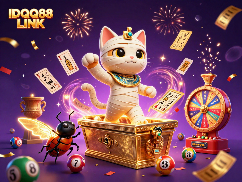 Experience big wins with IDQQ88 LINK in a vibrant casino illustration highlighting lottery excitement.