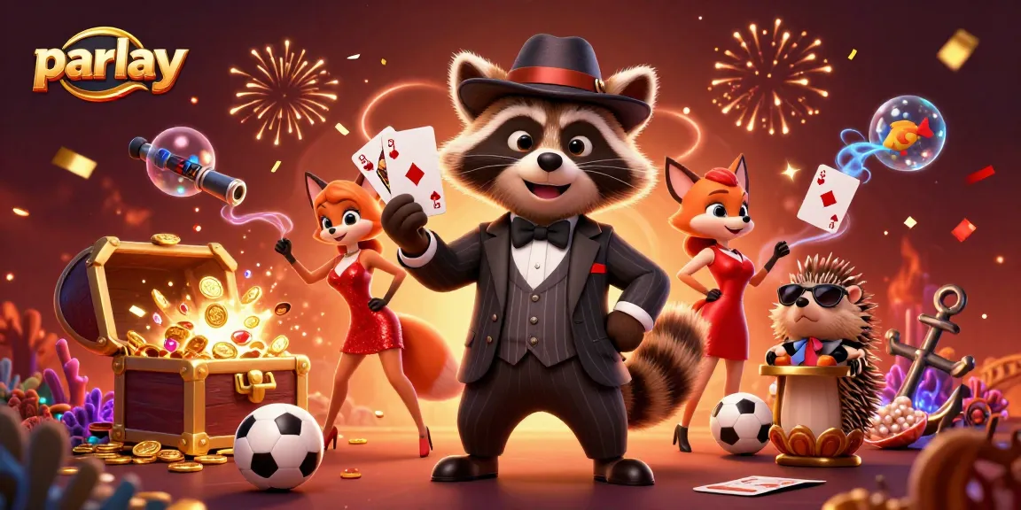 Experience the excitement of parlay sports betting with a raccoon, fox, and hedgehog in a dynamic scene.