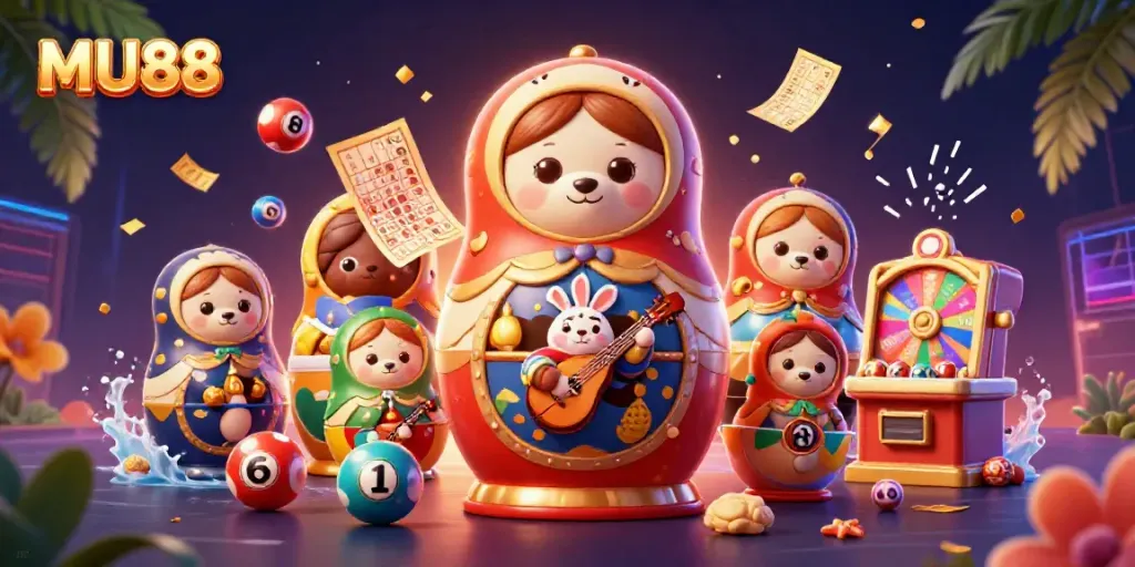 Engage in thrilling gameplay with MU88 featuring vibrant lottery elements and dynamic characters.