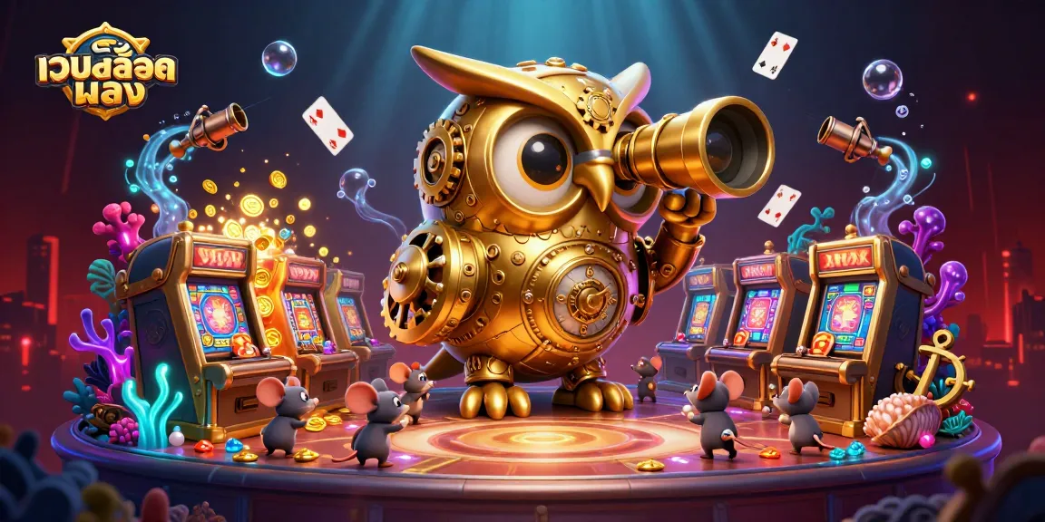 Spin to win with เว็บสล็อตตรง, featuring dynamic slot machines and cartoon characters thriving in a vibrant casino scene.