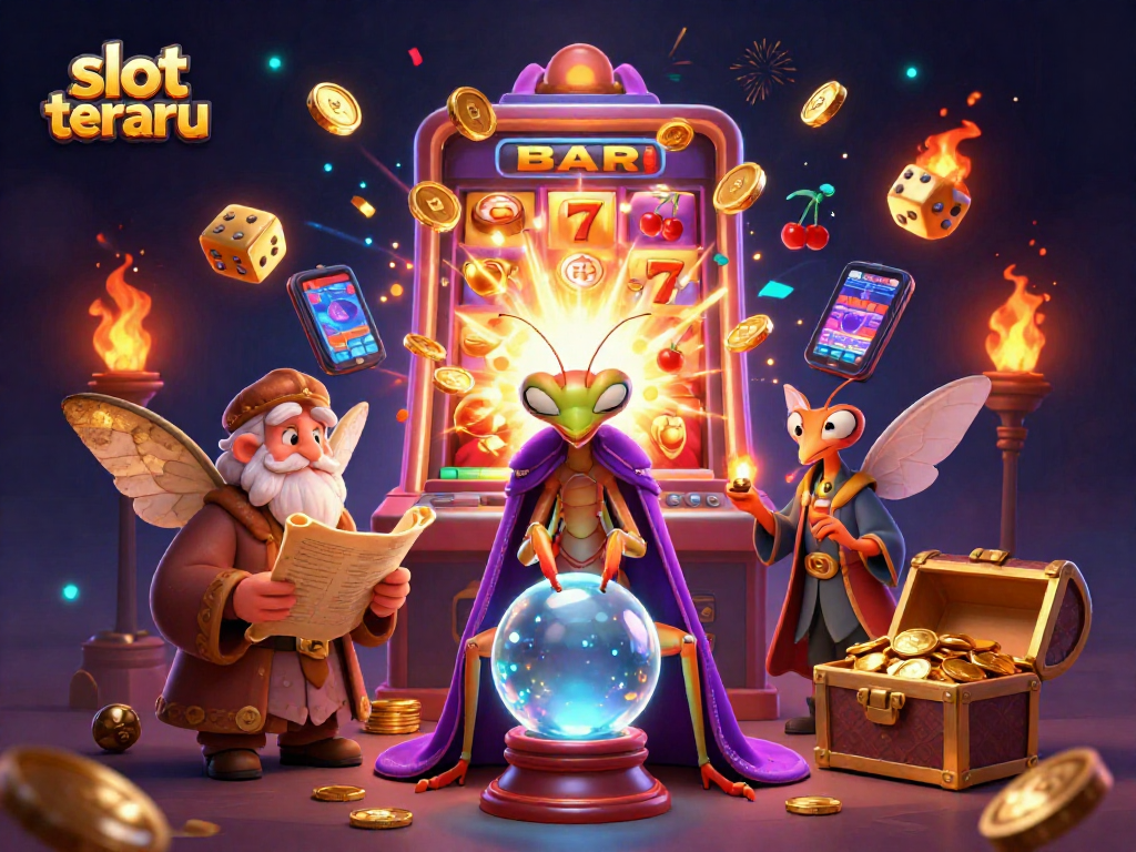 Experience thrilling wins with slot terbaru in a vibrant, mystical casino scene.