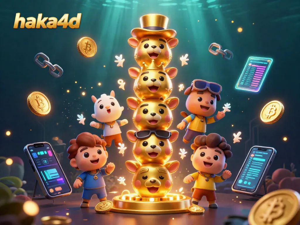 Experience thrilling gaming with haka4d, featuring a vibrant totem pole and crypto elements in a dynamic 3D scene.