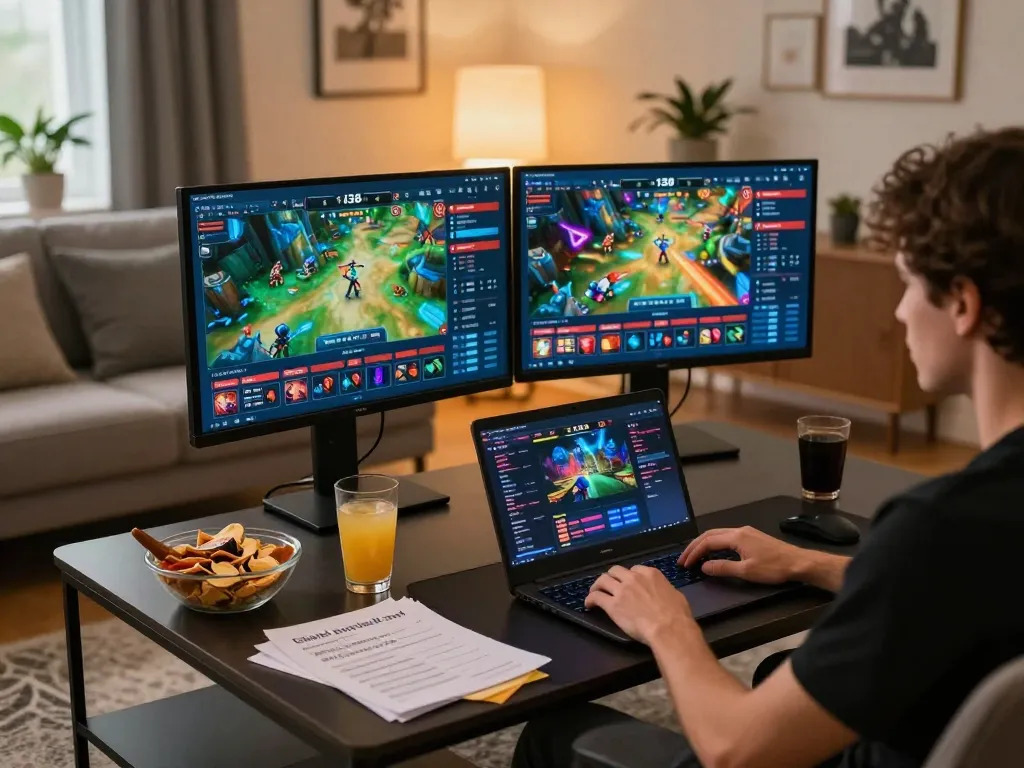 Pergelaran permainan yang menarik di kasino online alfa 138 dalam suasana rumah yang nyaman, memperlihatkan pengaturan permainan modern dan catatan strategis.