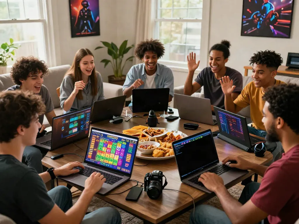 Pengguna CIREBONTOTO menikmati permainan Toto online dengan teman-teman di ruang tamu yang nyaman.