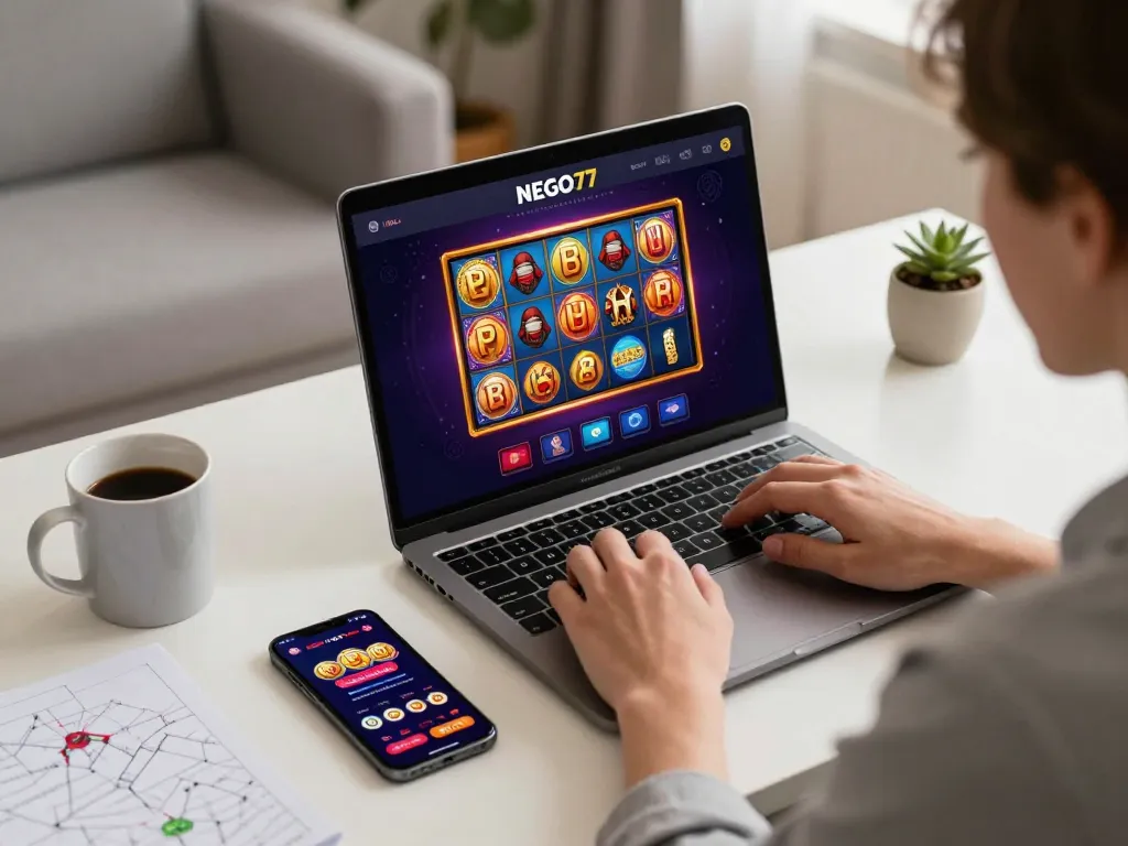 Player engaging with the NEGO77 online casino interface while practicing responsible gambling.