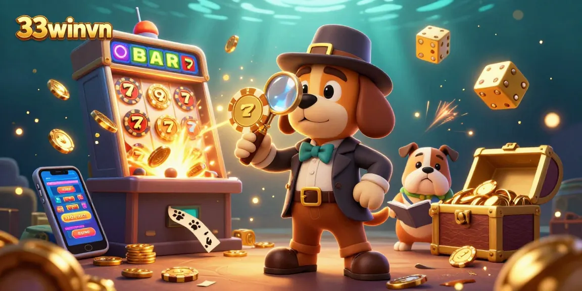 Experience the excitement of 33winvn in a dynamic 3D casino scene with detectives and jackpot elements.