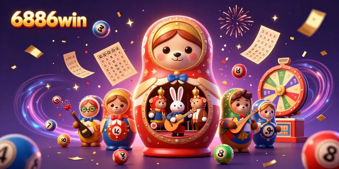 Experience the vibrant world of 6886win with colorful lottery balls and energetic casino elements in a dynamic scene.
