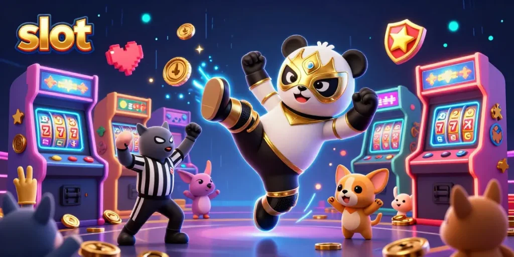 Experience fun and excitement with slot games in this vibrant casino-themed illustration.