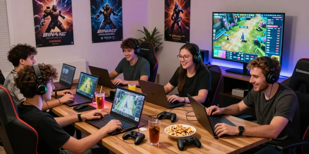 Cika4d gaming session with friends enjoying multiplayer games in a vibrant, modern setup.