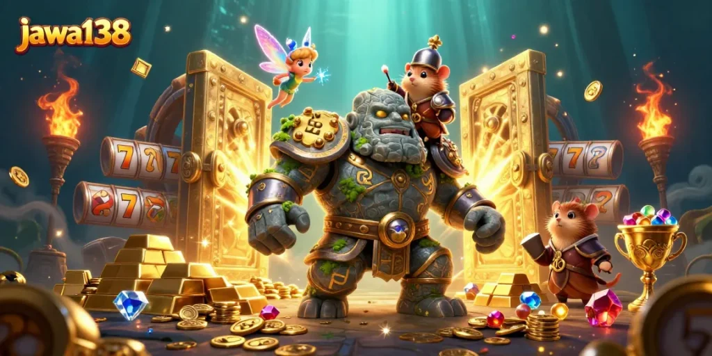 Bermain di jawa138 dengan golem penjaga dan peri berkilau di dunia jackpot yang menawan.