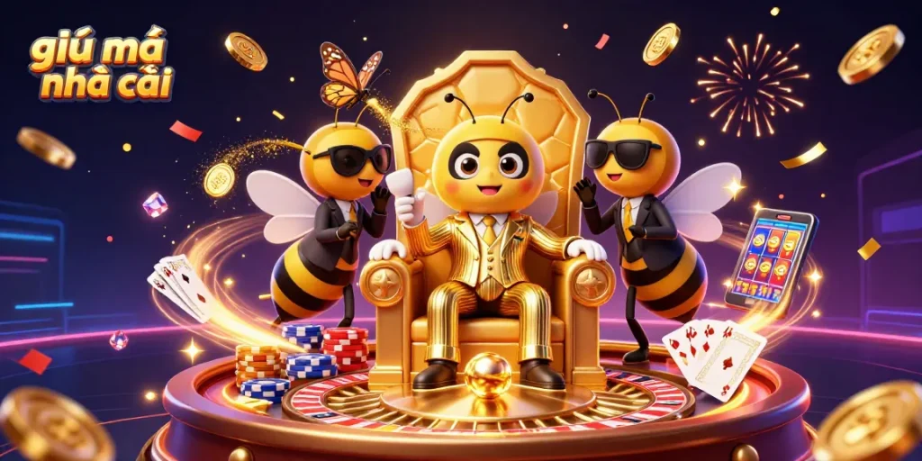 Cascading golden coins and 3D characters reveal the secrets of giải mã nhà cái in vibrant casino scene.
